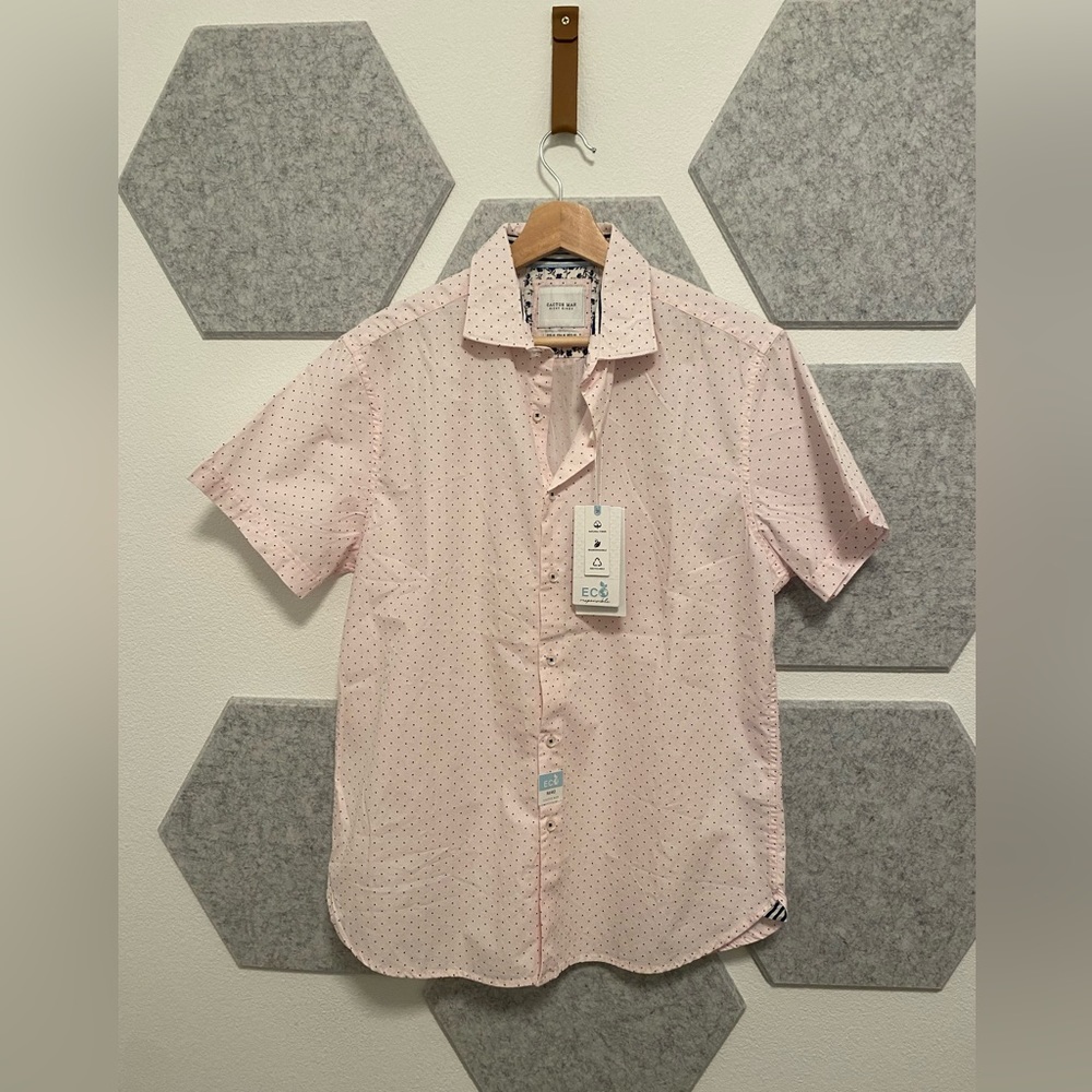 NWT Medium Cactus Man Ricky Singh Pink Button Up Shirt Polka Dot